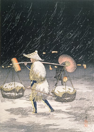 Neve da noite, c.1930s (impressão do woodblock da cor) de Takahashi Hiroaki