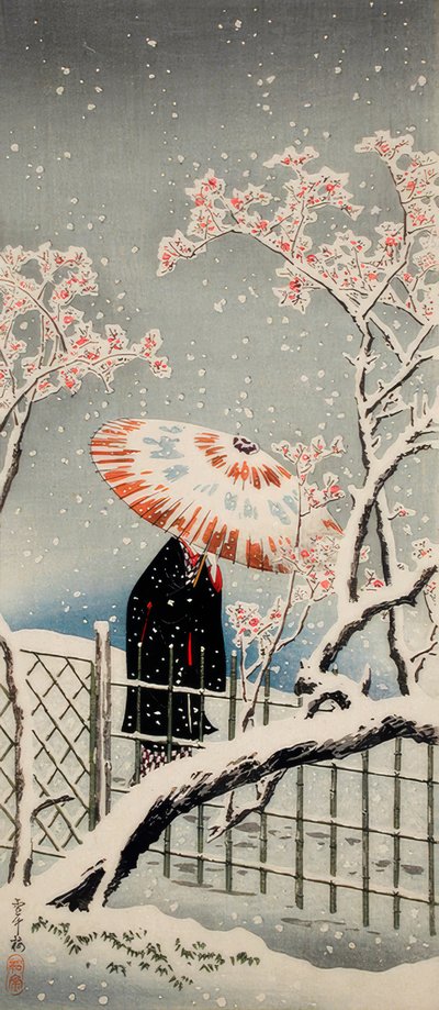 Ameixoeira na neve de Takahashi Hiroaki