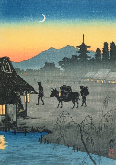 Retornando à vila, década de 1930 (impressão em xilogravura colorida) de Takahashi Hiroaki