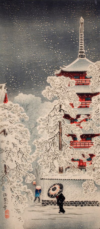 Neve perto de Asakusa, Yedo, Província de Musashi de Takahashi Hiroaki
