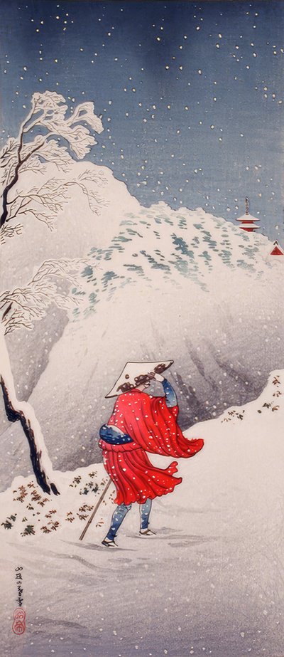 Noite de neve em uma trilha na montanha de Takahashi Hiroaki