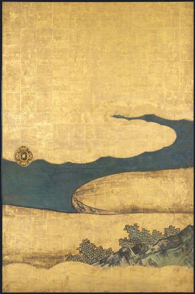Um jogo de ir, dos quatro Realizações, início do século XVII (Tela deslizante; tinta, cor e ouro sobre papel) de Takanobu Kano