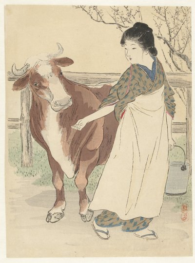 Milkmaid com vaca de Takeuchi Keishū