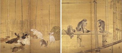 Macacos e coelhos de Takeuchi Seiho