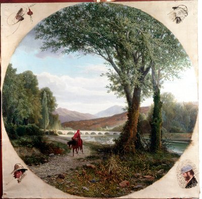 Dante um cavalo corre ao longo do rio Entella ou a Passagem Ilustração do Purgatório em "" La divina commedia "" (La divina comédia) de Dante Alighieri (1265-1321) Pintura de Tammar Luxoro (1824-1899) Antes de 1865 Genes, Civica Galeria de Arte Moderna de Tammar Luxoro