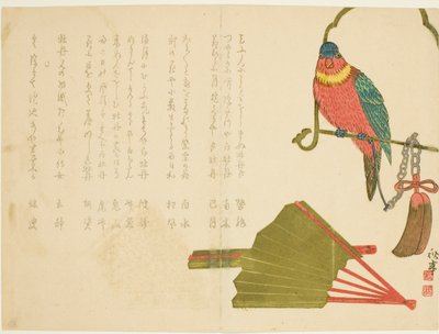 Papagaio e ventiladores de Tanaka Shûtei