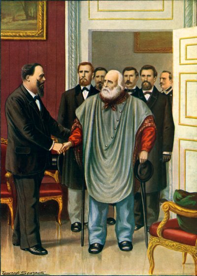 Garibaldi visitando Vittorio Emanuele em Roma. A discussão final entre os dois autores do Risorgimento de Tancredi Scarpelli