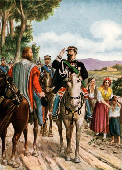 Encontro histórico em Teano entre Victor Emmanuel II e Garibaldi, 1860 de Tancredi Scarpelli
