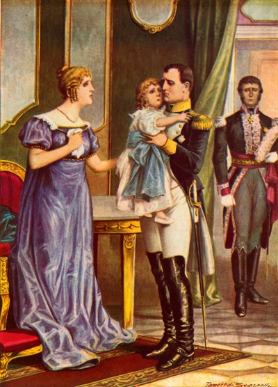 Napoleão dizendo adeus a sua família quando ele sai para Elba de Tancredi Scarpelli