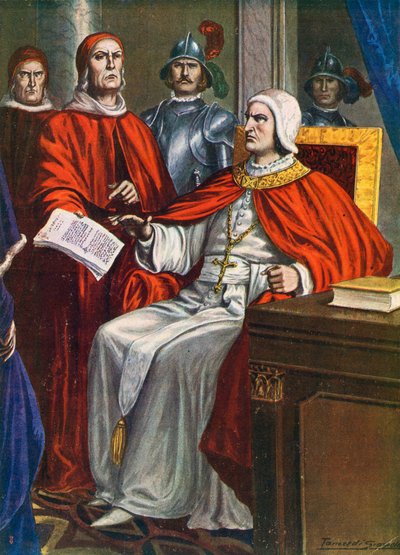 Papa Clemente VI comissiona o Bispo de Ferrara para dar um ultimato aos Viscontis, 1351 de Tancredi Scarpelli