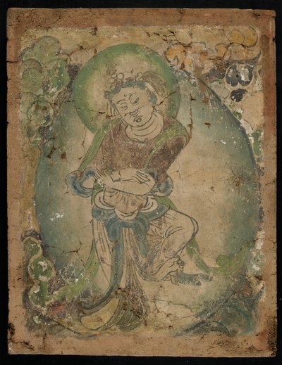 Figura de dança, Kizil, província de Xinjiang, 600-800 (pigmento no estuque) de Tang Dynasty Chinese School