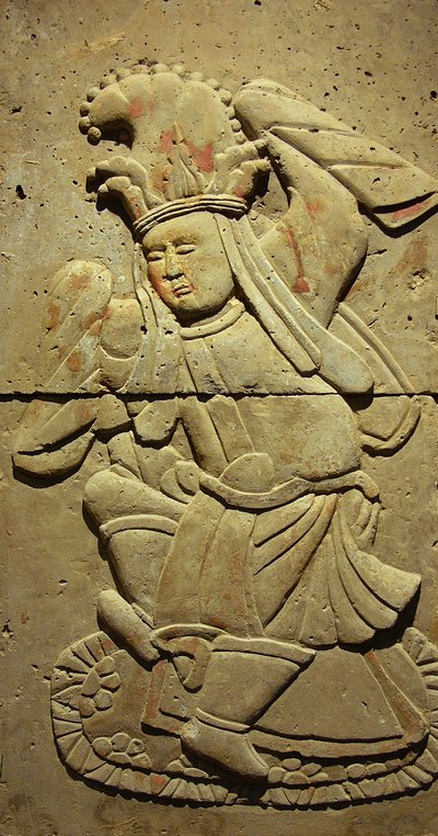 Estela representando um músico (terracotta) de Tang Dynasty Chinese School