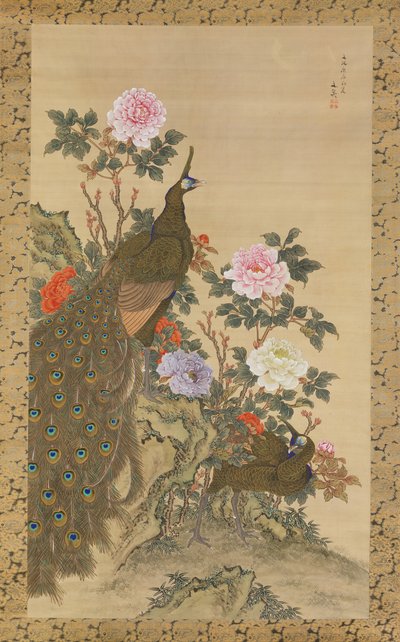 Pavões e Peônias, 1820. de Tani Buncho