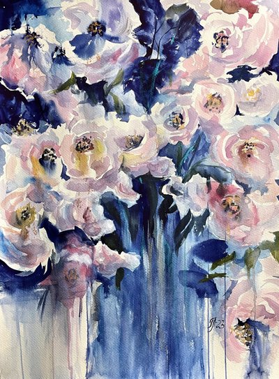 Flores azuis em tons de rosa de Tanya Lundmark