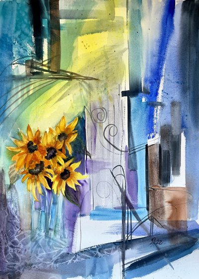 Girassóis abstratos e vibrantes de Tanya Lundmark