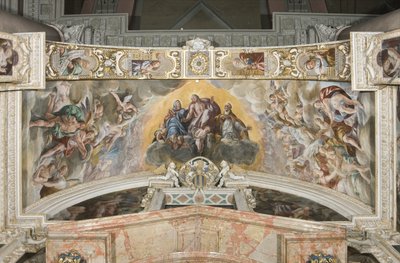 Cristo em Glória com São Gaudêncio e no arco Zacarias, Moisés e o Rei Davi de Tanzio da Varallo