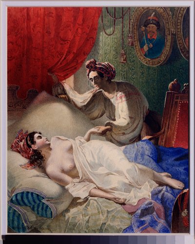 Ilustração para o poema ""Poltava"" de Alexander Pushkin (1799-1837). Obra de Taras Grigoryevich Shevchenko (Shevchenko) (1814-1861), aquarela, tinta e ouro sobre papel de Taras Grigoryevich Shevchenko