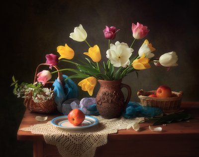 Natureza morta clássica com tulipas de Tatyana Skorokhod