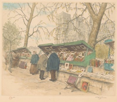Barracas de livros sobre o Quai de Montebello, Notre-Dame em segundo plano de Tavík František Šimon (signed by artist)