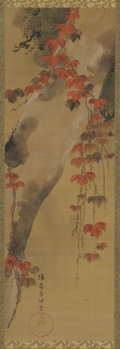 Pinheiro e vinha de outono, período Edo, final do século XVIII. de Tawaraya Sōri