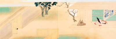 Pintura e caligrafia sobre a vida do padre Saigyo de Tawaraya Sotatsu