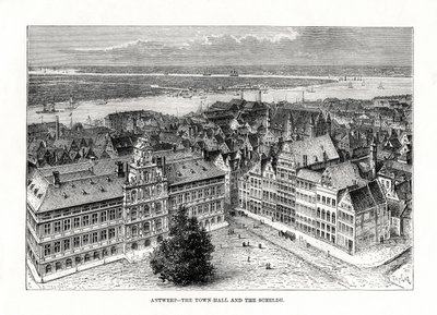 Prefeitura e rio Schelde, Antuérpia, Bélgica, 1879 de Taylor