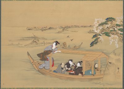 Barco de recreio no rio Sumida de Teisai Hokuba