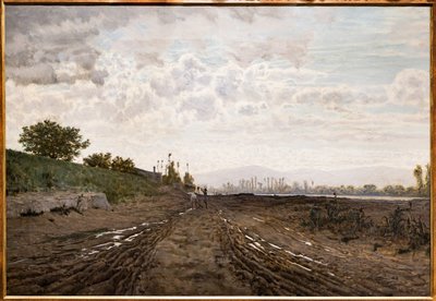 Uma manhã ao longo do rio Arno. Escavadores de areia ao longo do Arno, c.1868 (óleo sobre tela) de Telemaco Signorini