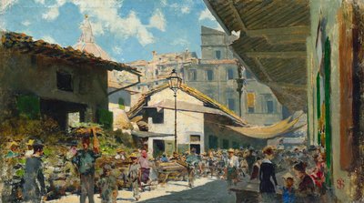 Mercado Velho, c.1882-84 (óleo sobre cartão) de Telemaco Signorini