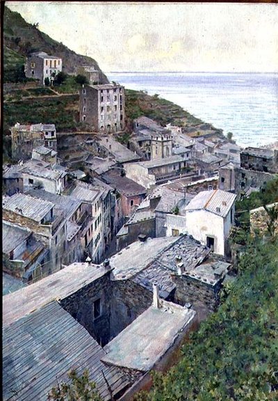 Telhados em Riomaggiore (óleo sobre tela) de Telemaco Signorini