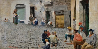 Marinheiros em Riomaggiore, c.1892-93 (óleo sobre tela) de Telemaco Signorini