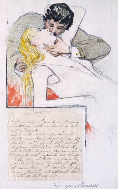 O Beijo, de Telemaco Signorini (1835-1901) (desenho) de Telemaco Signorini