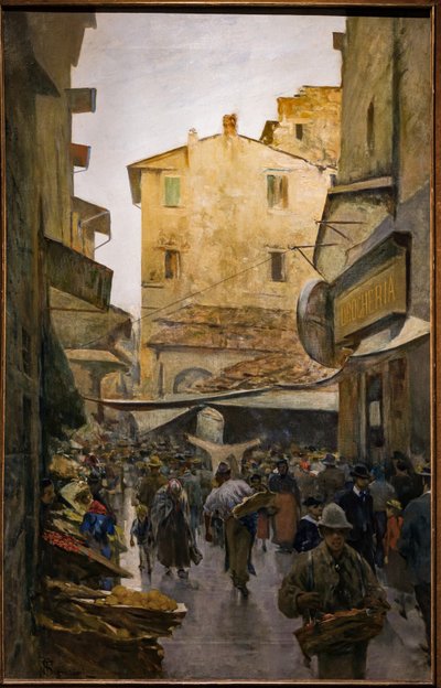 O Mercado Velho da Rua Degli Speziali, c.1882 (óleo sobre tela) de Telemaco Signorini
