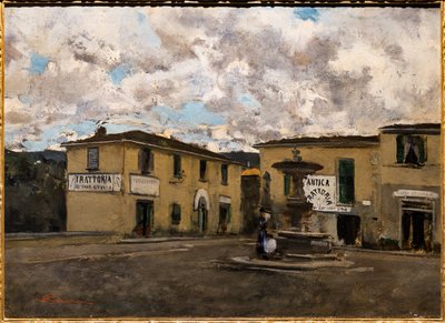 O pequeno quadrado em Settignano num dia de chuva, c.1861 (óleo sobre tela) de Telemaco Signorini