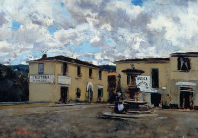 A praça de Settignano, c.1889 (óleo sobre tela) de Telemaco Signorini