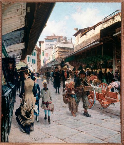Vista da Ponte vecchio em Florença - óleo sobre tela de Telemaco Signorini