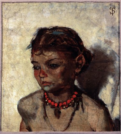 Menina com colar de coral - óleo sobre tela de Telemaco Signorini