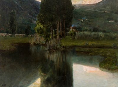 Lago com ciprestes e casas, 1923. de Teodoro Wolf Ferrari