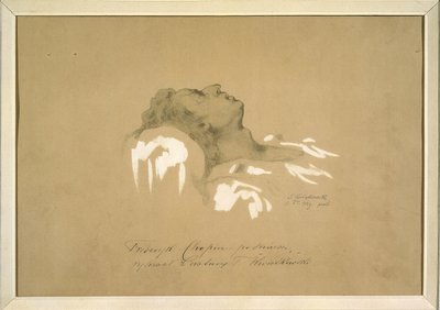 Frederic Chopin (1810-1849) no seu leito de morte por Kwiatkowski, Teofil (1809-1891). Tinta, guache, grafite sobre papel de Teofil Kwiatkowski