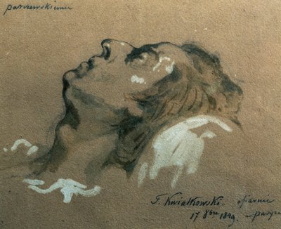 O compositor e pianista polaco Frederic Chopin (1810-1840) no seu leito de morte, esboço de Teofil Kwiatkowski (1809-1891) de Teofil Kwiatkowski