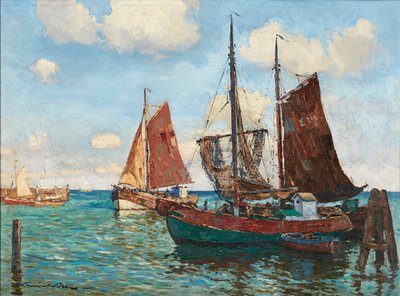 Barcos em repouso (óleo sobre tela) de Terrick (follower of) Williams