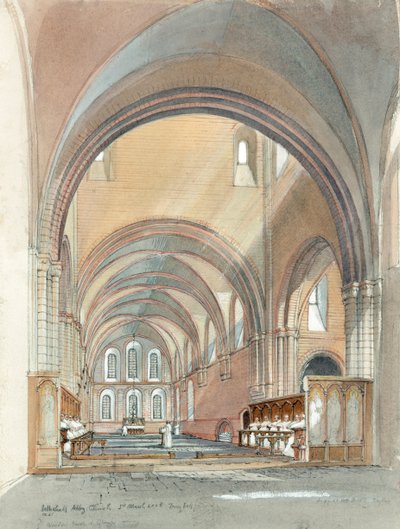 Coro e presbitério da Abadia de Lilleshall, século XIII, c1990-2010 de Terry Ball