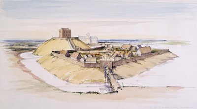 Castelo de York como poderia ter ficado logo após a construção, com o Minster além, 1985 de Terry Ball