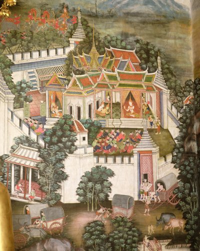 Um palácio fortificado (pintura de parede) de Thai School