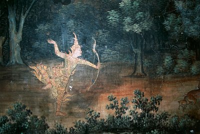 Apsara, murais com cenas da vida de Buda, Wat Suwan Dararam, Parque Histórico Ayutthaya (Lista do Patrimônio Mundial da UNESCO) de Thai School