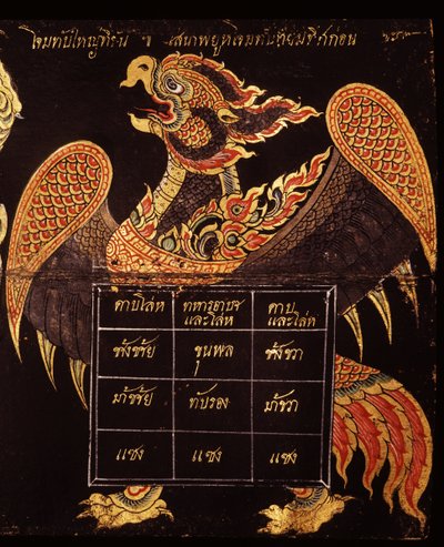 Folha de um manuscrito sobre arte militar tailandesa representando a imagem de um Garuda, 1815 (wc no papel) de Thai School