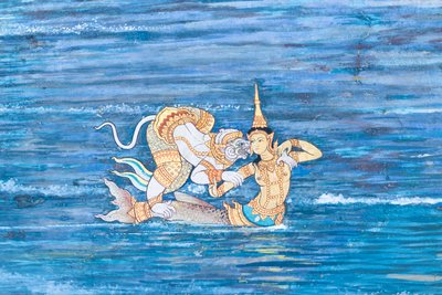 Cenas murais representando o Ramayana em Wat Phra Kaeo, o Grande Palácio Real, Banguecoque, Tailândia de Thai School