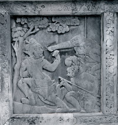 Um de uma série de relevos representando o Ramakien (Ramayana) de Thai School