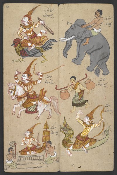 Ou 16455 f.10r, Animais do Zodíaco, de Phrommachat (pergaminho) de Thai School
