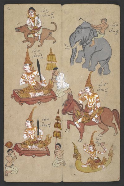Ou 16455 f.12r, Animais do Zodíaco, de Phrommachat (pergaminho) de Thai School